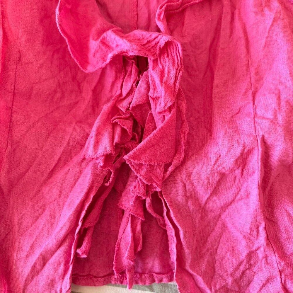 Adorable 100 Linen Pink Ruffle 5 E 0 F - Picture 3 of 7
